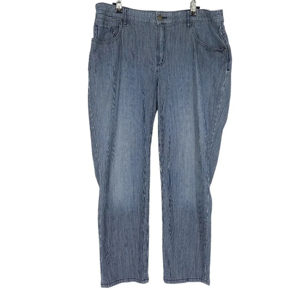 Platinum Chicos Skimmer Jeans Train Conductor Stipe High Rise Straight Denim - Picture 1 of 8